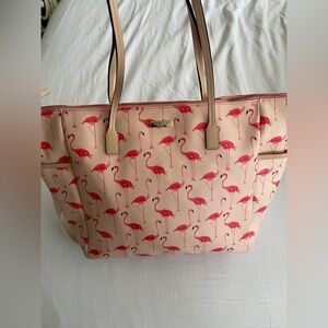 kate spade Cream diaper bag Tote with Pink Flamingo Print